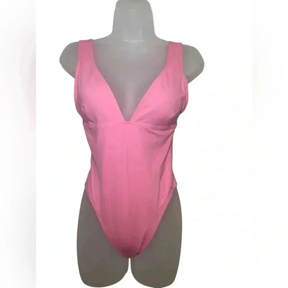 L*Space Katness One Piece Swimsuit Pink Size M NWT Plunge Cut - Picture 3 of 5